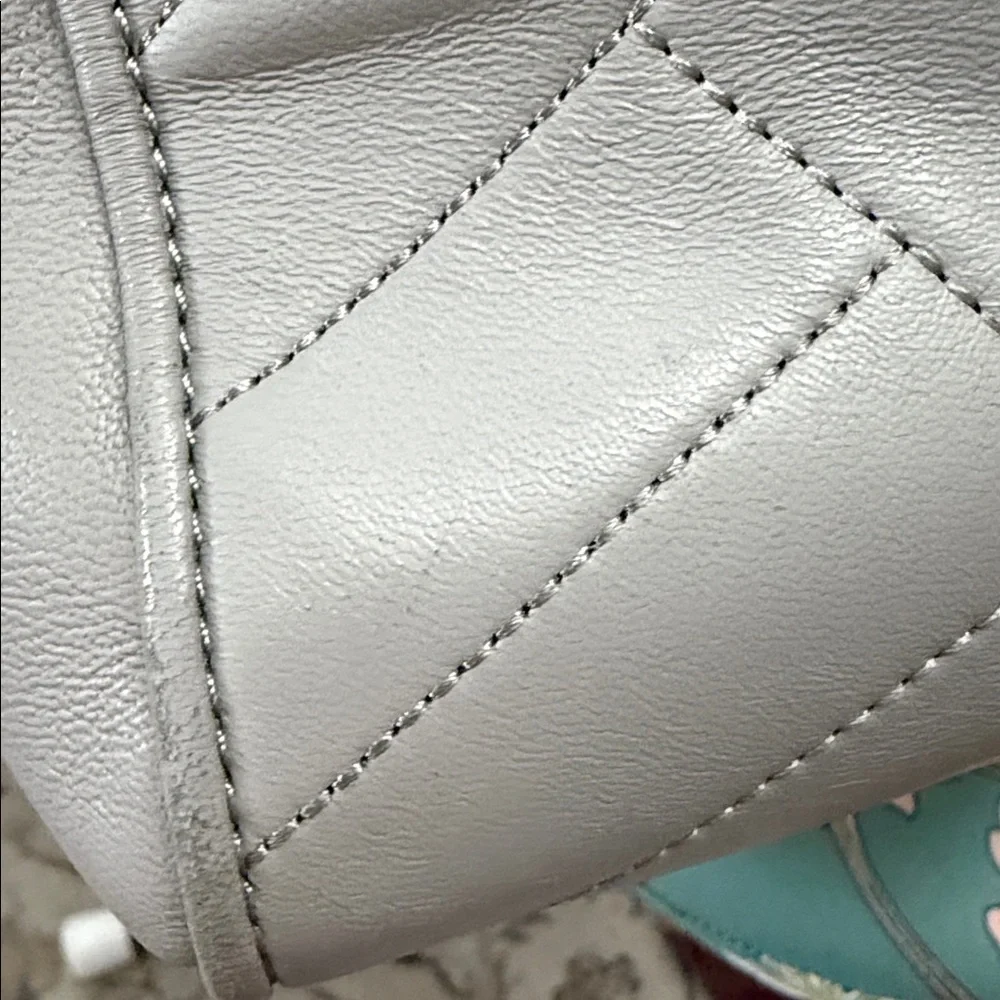 Tory Burch Fleming Satchel Gray Quilted Leather Chain Strap